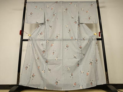 平和屋着物＊夏物 小紋 絽 草花文 さんび謹製 洗える着物 AABE4777jd