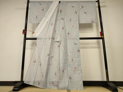 平和屋着物＊夏物 小紋 絽 草花文 さんび謹製 洗える着物 AABE4777jd