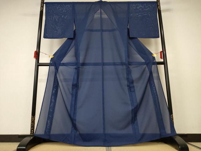 平和屋着物＊夏物 色無地 絽 留紺色 洗える着物 AABE4778jd
