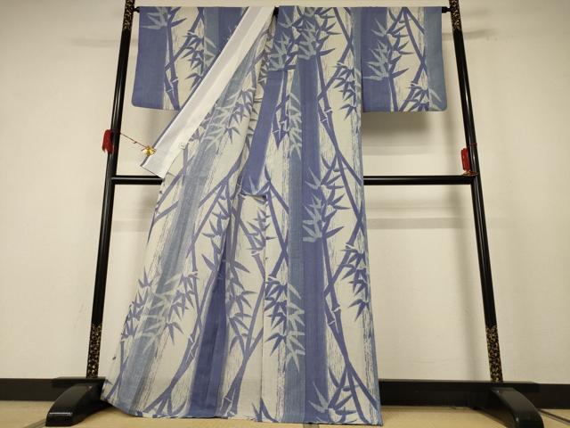 平和屋着物＊夏物 小紋 紗 笹竹文 洗える着物 AABE4780jd