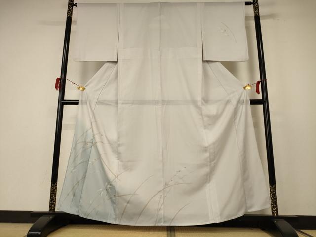 平和屋着物＊夏物 訪問着 絽 枝葉文 暈し染め 銀彩 洗える着物 AABE4781jd
