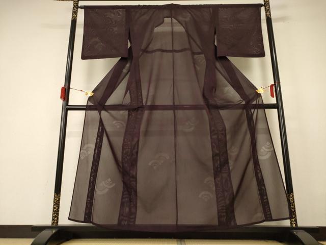 平和屋着物＊夏物 色無地 青海波紋紗 黒鳶色 洗える着物 AABE4783jd