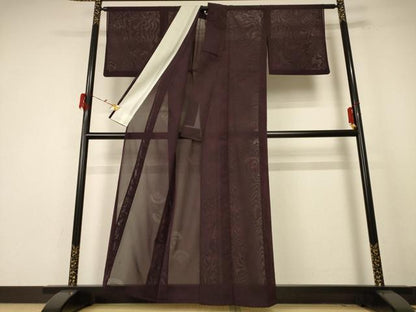 平和屋着物＊夏物 色無地 青海波紋紗 黒鳶色 洗える着物 AABE4783jd