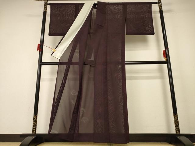 平和屋着物＊夏物 色無地 青海波紋紗 黒鳶色 洗える着物 AABE4783jd