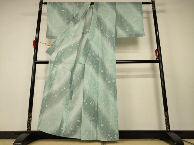 平和屋着物＊夏物 小紋 絽 草花文 洗える着物 AABE4785jd