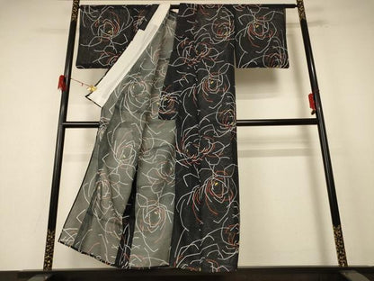 平和屋着物＊夏物 小紋 絽 花づくし 洗える着物 AABE4786jd