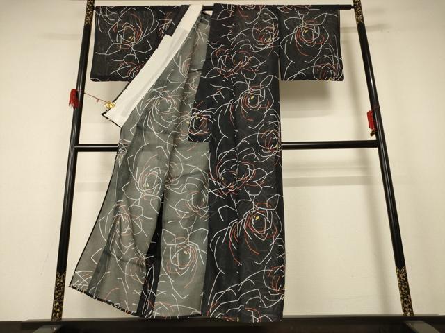 平和屋着物＊夏物 小紋 絽 花づくし 洗える着物 AABE4786jd