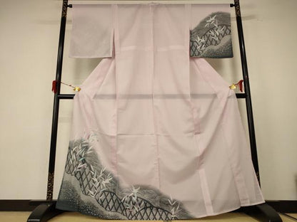 平和屋着物＊夏物 訪問着 絽 流水舞鶴文 洗える着物 AABE4797jd