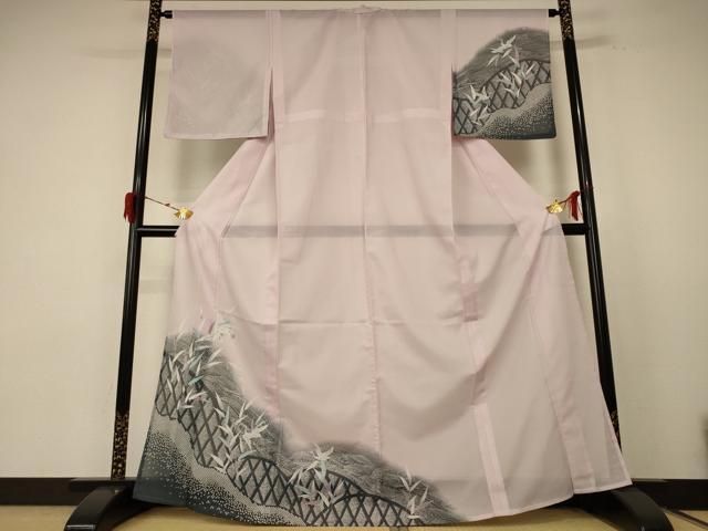 平和屋着物＊夏物 訪問着 絽 流水舞鶴文 洗える着物 AABE4797jd