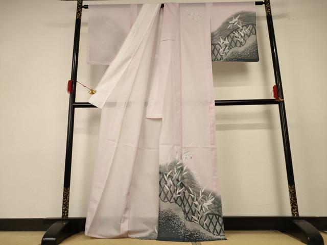 平和屋着物＊夏物 訪問着 絽 流水舞鶴文 洗える着物 AABE4797jd