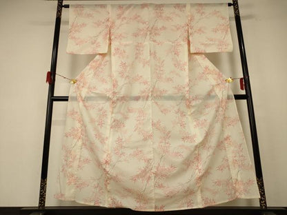 平和屋着物＊夏物 小紋 絽 枝葉文 洗える着物 AABE4799jd