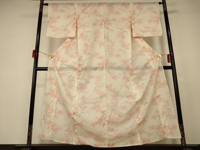平和屋着物＊夏物 小紋 絽 枝葉文 洗える着物 AABE4799jd