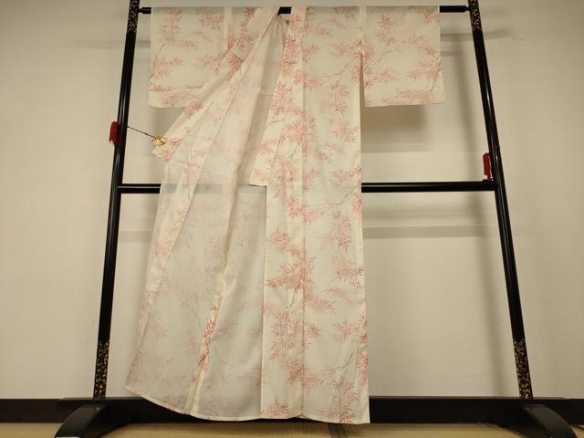 平和屋着物＊夏物 小紋 絽 枝葉文 洗える着物 AABE4799jd