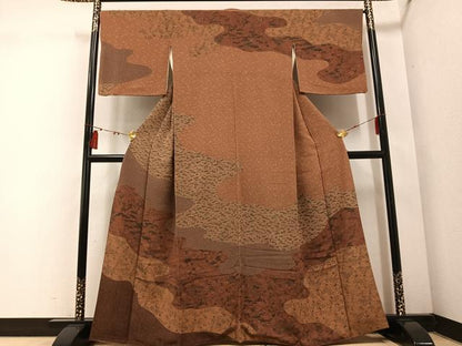 平和屋着物●人間国宝・南部芳松の息子 伝統工芸伝承者彫刻・南部幸雄　型染　訪問着　草花文　鬼しぼ縮緬　正絹　逸品　AABE4825ph