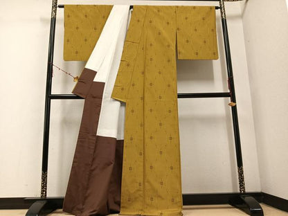 平和屋着物●上質な紬　琉球絣文様　正絹　逸品　AABE4829ph
