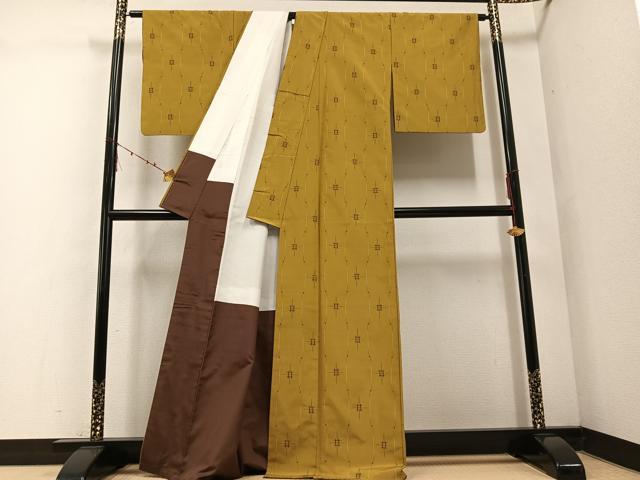 平和屋着物●上質な紬　琉球絣文様　正絹　逸品　AABE4829ph