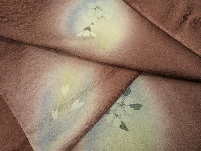 平和屋着物●上質な小紋 手描き 舞桜 暈し染め 正絹 逸品 AABE4830ph