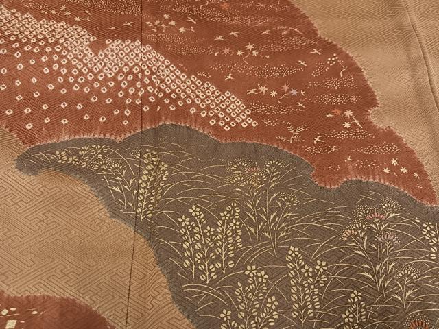 平和屋着物●訪問着　絞り　雪輪草花文　金彩　正絹　逸品　AABE4837ph
