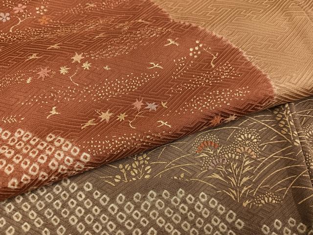 平和屋着物●訪問着　絞り　雪輪草花文　金彩　正絹　逸品　AABE4837ph