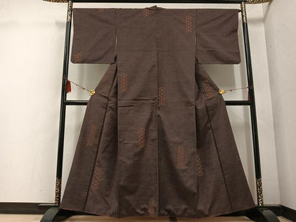 平和屋着物●上質な紬　刺繍　刺し子　吉祥文　正絹　逸品　AABE4854ph