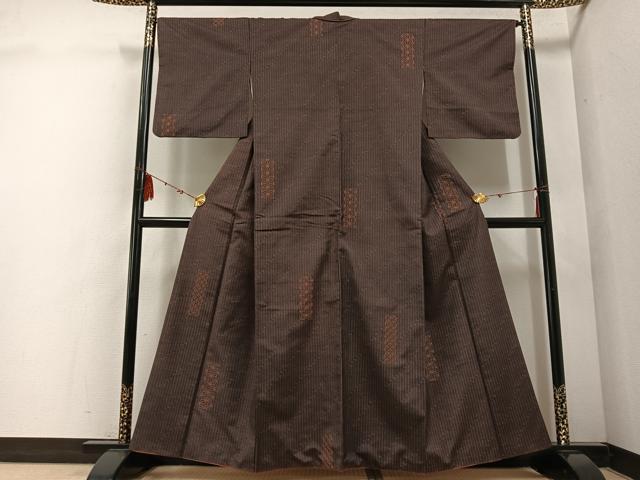 平和屋着物●上質な紬　刺繍　刺し子　吉祥文　正絹　逸品　AABE4854ph