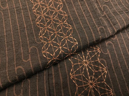 平和屋着物●上質な紬　刺繍　刺し子　吉祥文　正絹　逸品　AABE4854ph