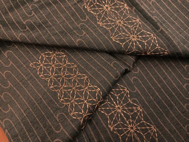 平和屋着物●上質な紬　刺繍　刺し子　吉祥文　正絹　逸品　AABE4854ph