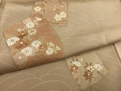 平和屋着物●訪問着 駒刺繍 雪輪色紙草花文 暈し染め 金彩 正絹 逸品 未使用 AABE4858ph