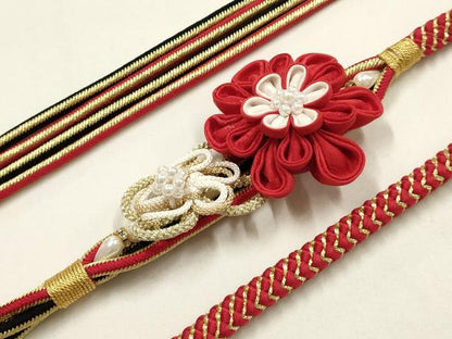 平和屋着物●和装小物　振袖用帯締め　装飾　つまみ細工　パール　ラインストーン　金糸　逸品　AABE4908ay