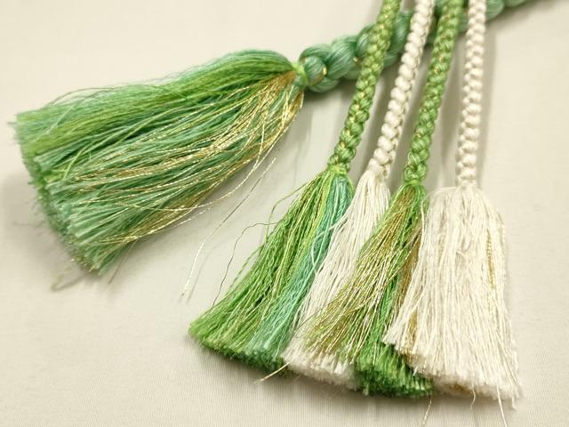 平和屋着物●和装小物　振袖用帯締め　装飾　つまみ細工　パール　鈴　金糸　逸品　AABE4914ay