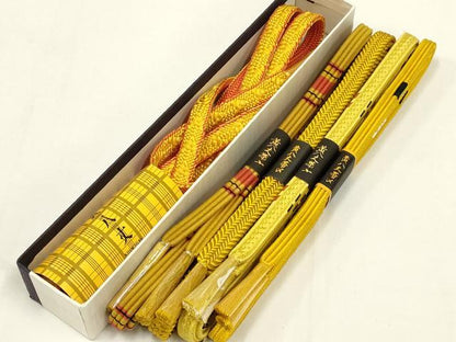 平和屋着物●和装小物　上質な帯締め5本セット　黄八丈　逸品　全て未使用　AABE4969ay