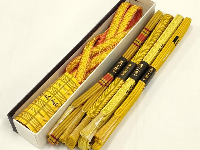 平和屋着物●和装小物　上質な帯締め5本セット　黄八丈　逸品　全て未使用　AABE4969ay