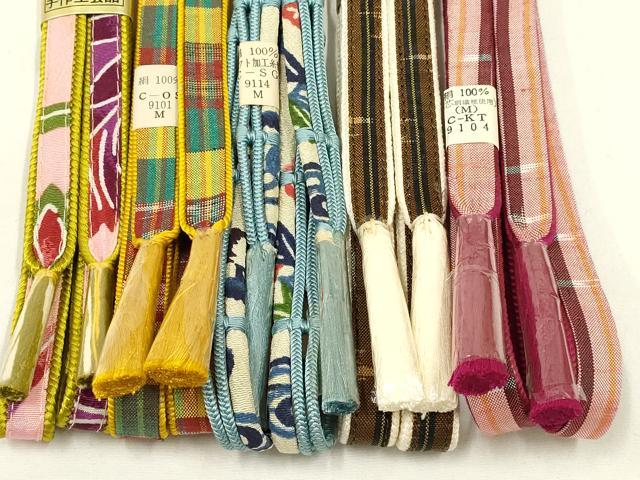 平和屋着物●和装小物　上質な帯締め5本セット　本場琉球絣　紅型　正絹　逸品　全て未使用　AABE4970ay