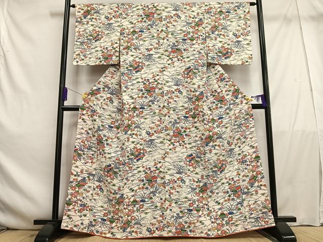 平和屋着物■上質な小紋　風景花文　正絹　逸品　AABE5038oa