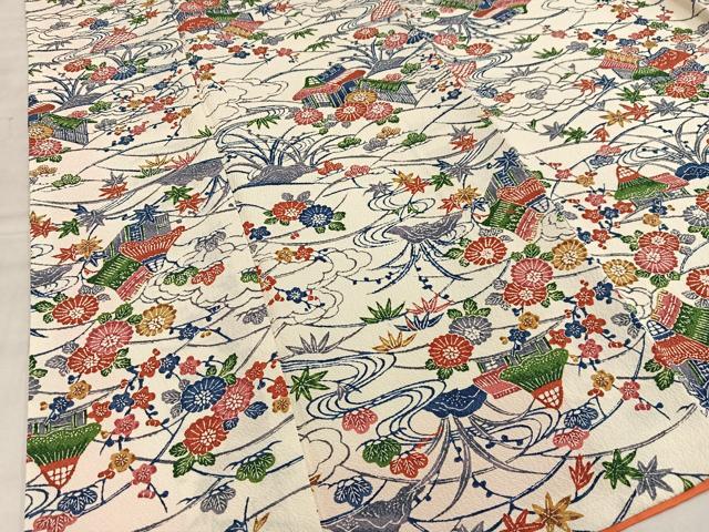 平和屋着物■上質な小紋　風景花文　正絹　逸品　AABE5038oa