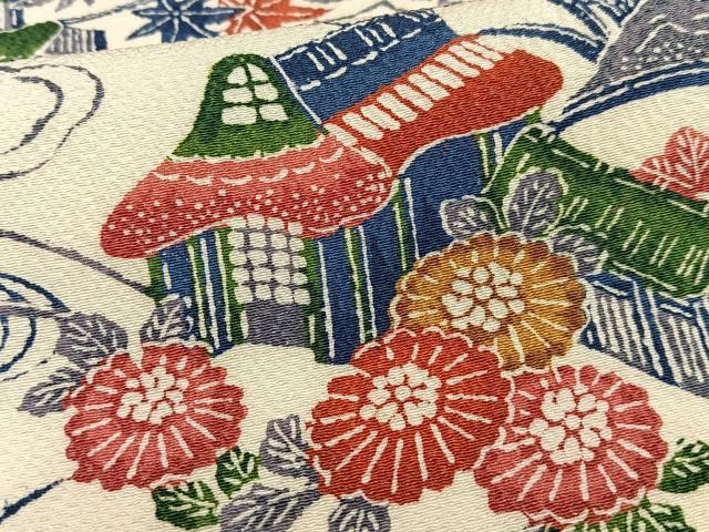 平和屋着物■上質な小紋　風景花文　正絹　逸品　AABE5038oa