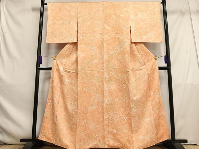 平和屋着物■上質な小紋　総絞り　流水花文　正絹　逸品　AABE5048oa