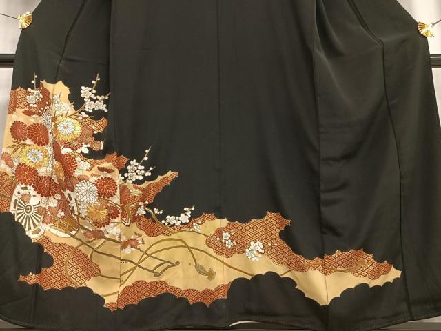平和屋着物■豪華黒留袖 駒刺繍 花車文 金彩 正絹 逸品 AABE5093oa