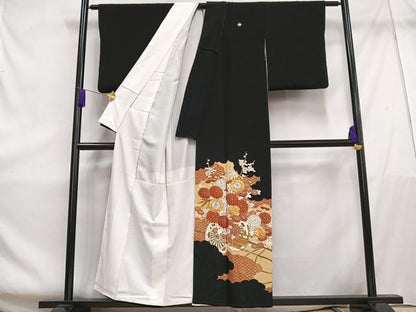 平和屋着物■豪華黒留袖 駒刺繍 花車文 金彩 正絹 逸品 AABE5093oa