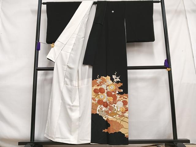 平和屋着物■豪華黒留袖 駒刺繍 花車文 金彩 正絹 逸品 AABE5093oa