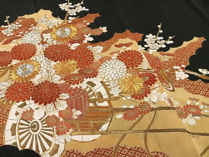 平和屋着物■豪華黒留袖 駒刺繍 花車文 金彩 正絹 逸品 AABE5093oa