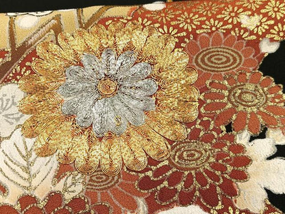平和屋着物■豪華黒留袖 駒刺繍 花車文 金彩 正絹 逸品 AABE5093oa