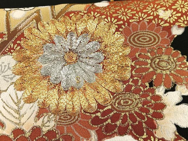 平和屋着物■豪華黒留袖 駒刺繍 花車文 金彩 正絹 逸品 AABE5093oa