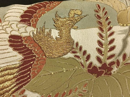 平和屋着物■アンティーク　大正ロマン　黒留袖　刺繍　鳳凰桐の花文　金糸　金彩　正絹　逸品　AABE5151oa