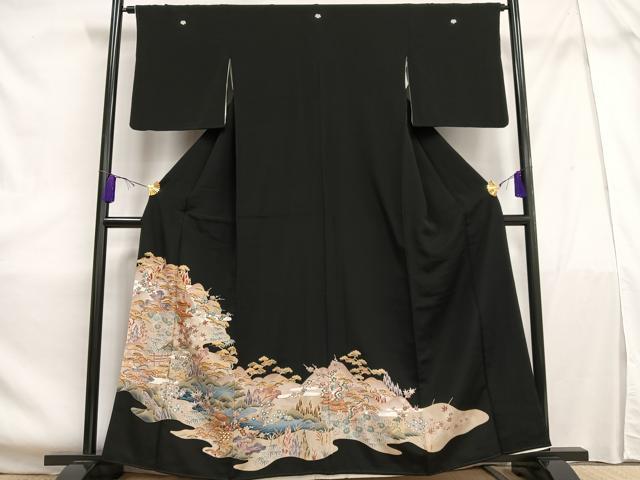 平和屋着物■豪華黒留袖　風景松竹梅文　金彩　正絹　逸品　AABE5154oa