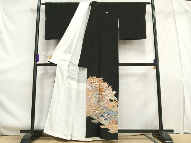 平和屋着物■豪華黒留袖　風景松竹梅文　金彩　正絹　逸品　AABE5154oa