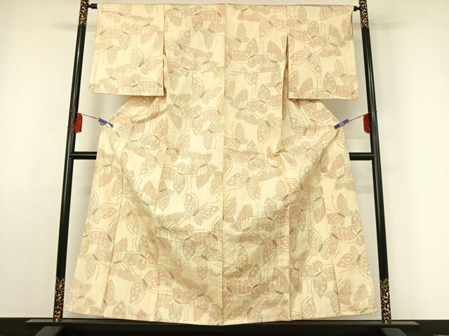 平和屋着物▽上質な紬 単衣 舞蝶文 正絹 逸品 AABE5161jh