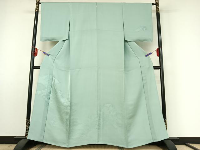 平和屋着物▽無地絵羽訪問着 単衣 風景地紋 瓶覗色 正絹 逸品 AABE5162jh