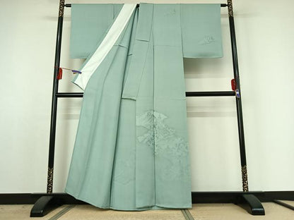 平和屋着物▽無地絵羽訪問着 単衣 風景地紋 瓶覗色 正絹 逸品 AABE5162jh