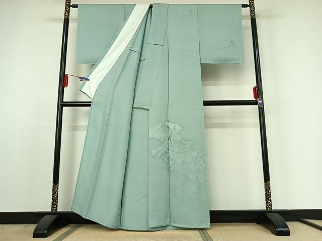 平和屋着物▽無地絵羽訪問着 単衣 風景地紋 瓶覗色 正絹 逸品 AABE5162jh